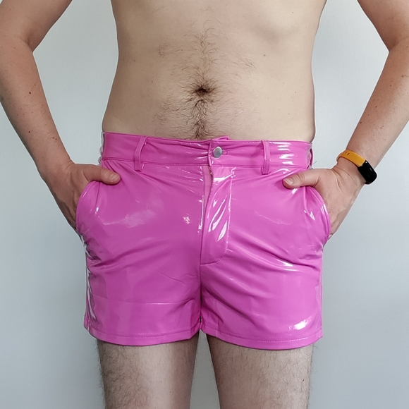SHEIN hot pink latex look booty short shiny barbie kenergy vibe Medium NWT - Picture 3 of 14